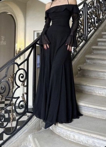 Atemberaubendes schwarzes, schulterfreies Meerjungfrauen-Ballkleid, Geburtstagsoutfits P461