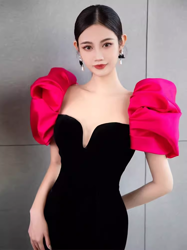 Sexy Mermaid Long Black Velvet Prom Dresses Long Prom Gown P473