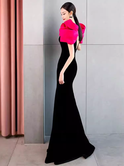 Sexy Meerjungfrau Lange Schwarze Samt-Abschlussballkleider Lange Ballrobe P473