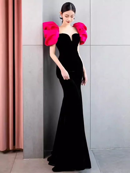 Sexy Meerjungfrau Lange Schwarze Samt-Abschlussballkleider Lange Ballrobe P473