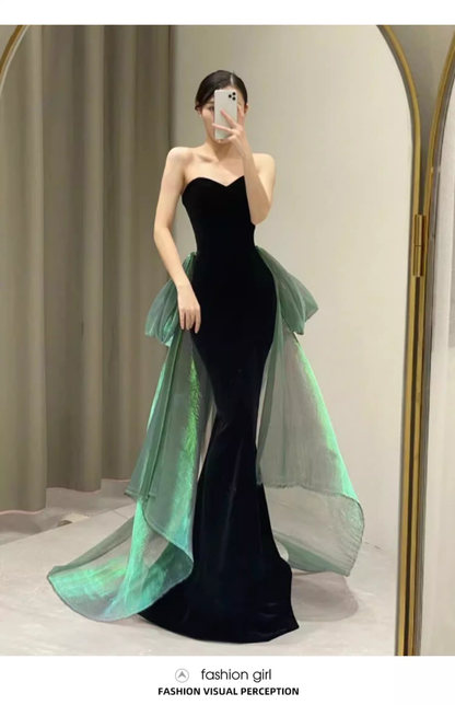 Sexy Mermaid Long Black Velvet Prom Dresses With Sleeves Long Prom Gow PreppyDress Sexy Mermaid Long Black Velvet Prom Dresses With Sleeves Long Prom Gow PreppyDress