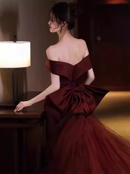 Sexy Meerjungfrau Lange Rote Satin-Ballkleider mit Schleife Langes Ballkleid P476