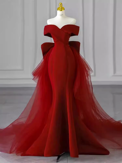 Sexy Meerjungfrau Lange Rote Satin-Ballkleider mit Schleife Langes Ballkleid P476