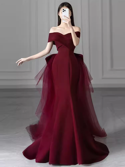 Sexy Meerjungfrau Lange Rote Satin-Ballkleider mit Schleife Langes Ballkleid P476