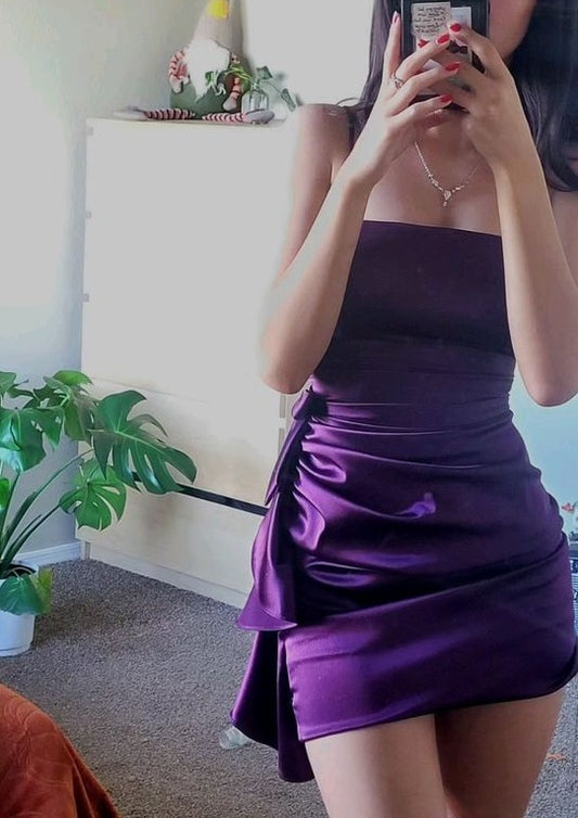 Charming Homecoming Dress Stain Strapless Purple Cocktail Dress Short Birthday Party Dress    P4940