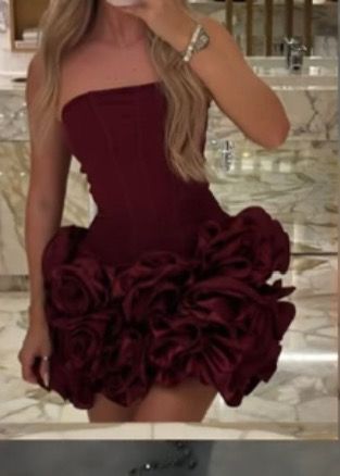 Chic Homecoming Dress Burgundy Strapless Ruffle Cocktail Dress Short Birthday Party Dress    P4951