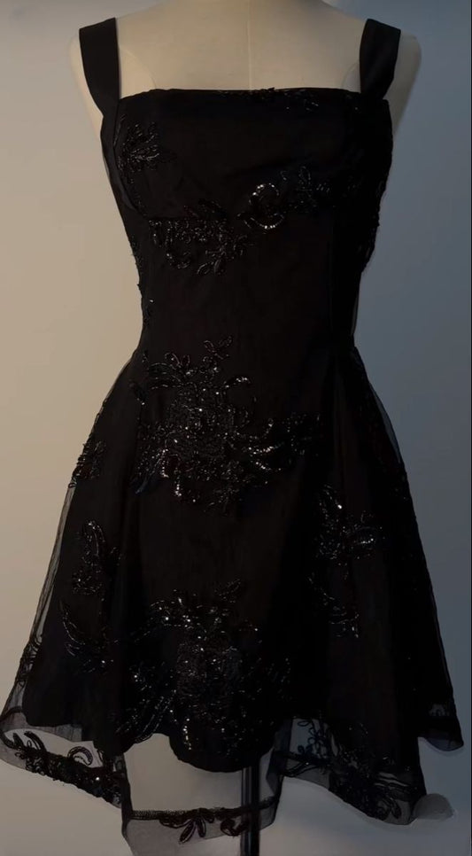 Fashion Homecoming Dress Black Straps Beading Cocktail Dress Short Birthday Party Dress    P4953