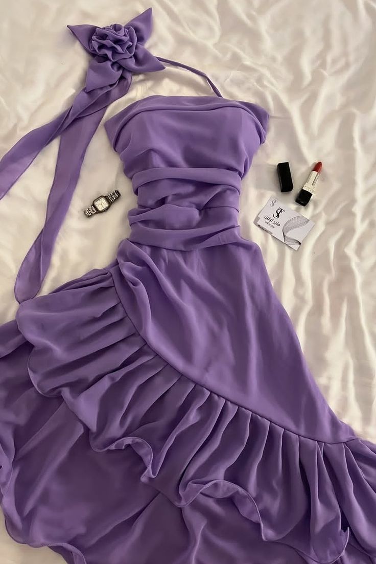 Elegant Homecoming Dress Purple Strapless Chiffon Pleated Birthday Party Dress Cocktail Dress     P4958