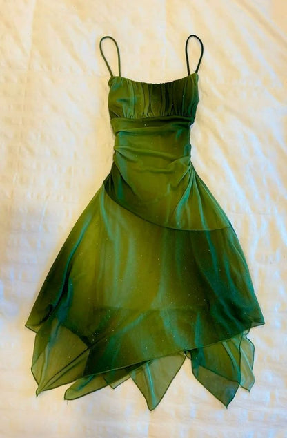 Shiny Homecoming Dress Ombre Green Spaghetti Straps Chiffon Birthday Party Dress Cocktail Dress     P4959