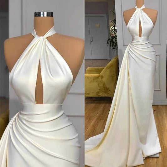 Robes de bal longues ivoire sans manches dos nu sirène vintage P496