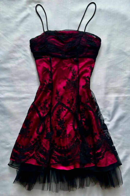 Stunning Homecoming Dress Red Spaghetti Straps Tulle Cocktail Dress Short Birthday Party Dress      P4977