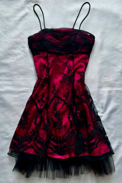 Stunning Homecoming Dress Red Spaghetti Straps Tulle Cocktail Dress Short Birthday Party Dress      P4977
