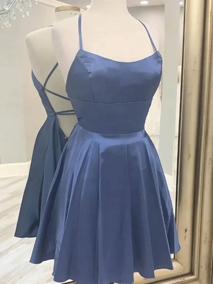 Pretty Homecoming Dress Stain Navy Blue Halter Pleated Cocktail Dress Short Birthday Party Dress      P4986