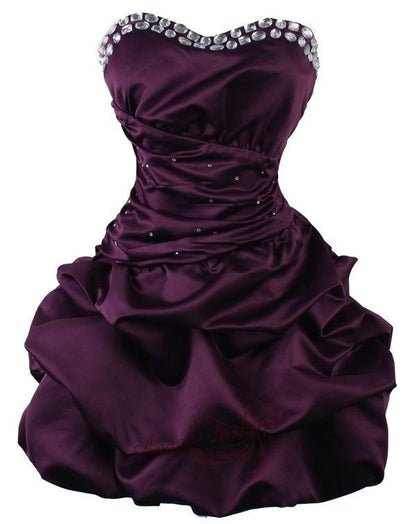 Elegant Homecoming Dress Stain Dark Purple Sweetheart Pleated Cocktail Dress Short Birthday Party Dress      P4988