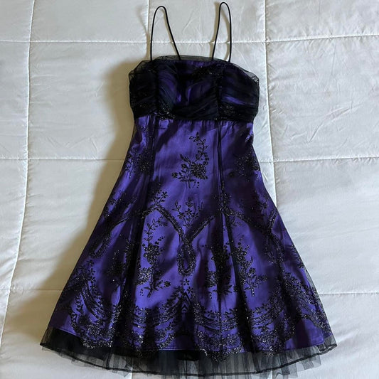 Charming Homecoming Dress A Line Purple Spagehtti Straps Tulle Cocktail Dress Short Birthday Party Dress      P4990