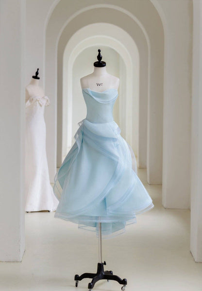 Lovely Homecoming Dress Baby Blue Strapless A Line Pleated Back to School Outfits Short Birthday Party Dress      P4993