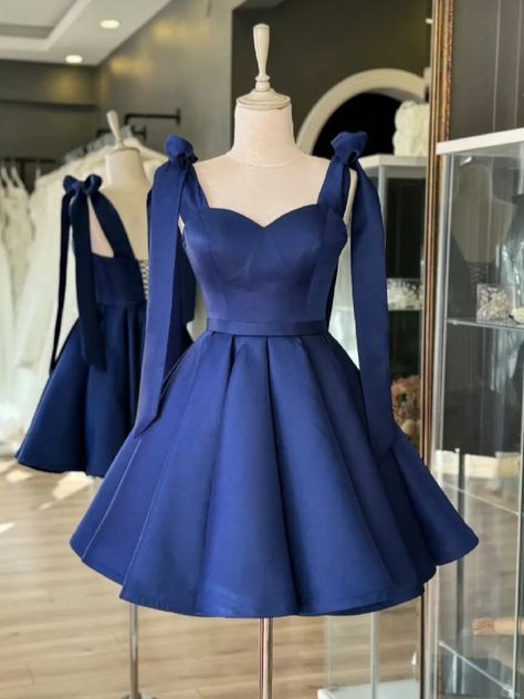 Fashion Homecoming Dress A Line Straps Navy Blue Stain Short Birthday Party Dress Cocktail Dress      P5009