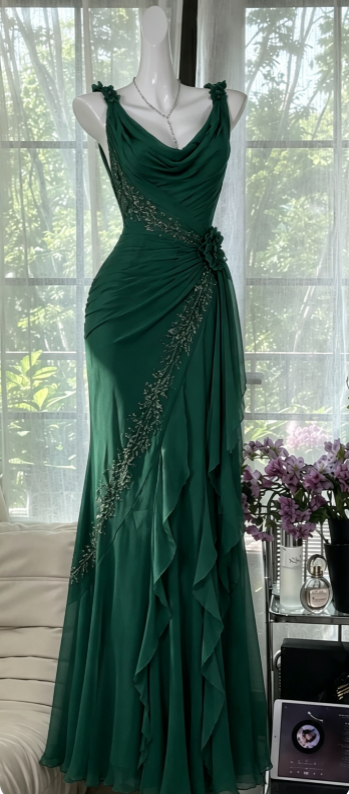 Chic Sheath Long Prom Dress Chiffon Beaded Evening Dress P5017
