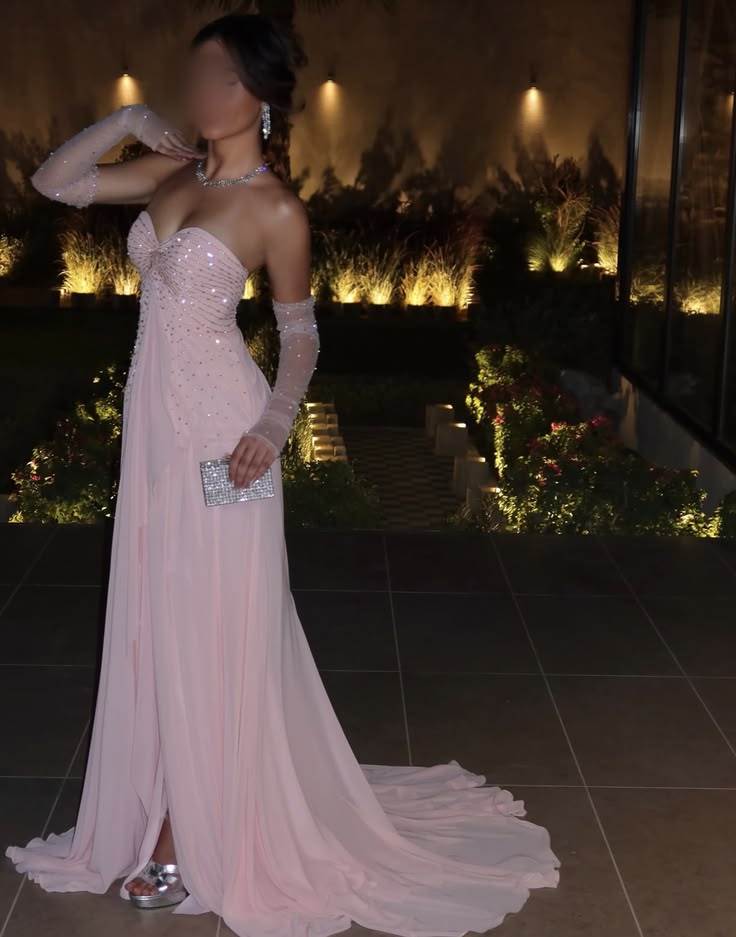 Chic Pink Long Prom Dress Sheath Tulle Evening Dress P5019