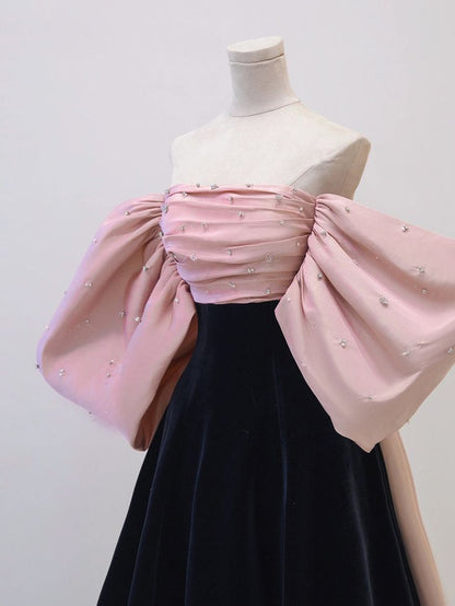Robe de soirée longue en velours noir/rose robe de bal longue P597