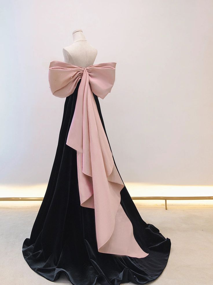 Black/pink velvet long prom dress long formal dressP597 – PreppyDress