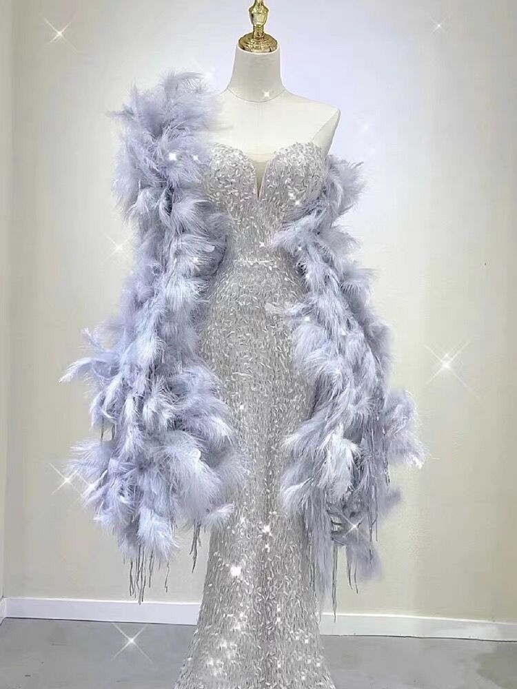Modest Mermaid Sequin Silver Long Prom Dress P602