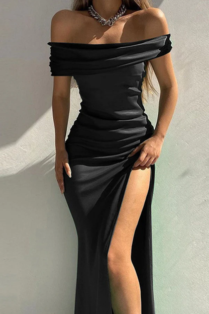 Sexy Meerjungfrau Off Shoulder Schwarzes Abendballkleid Outfits zum 22. Geburtstag P648