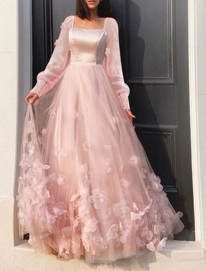 A-Line Prom Dresses Maxi Dress Floor Length Long Sleeves Tulle with Ap PreppyDress A-Line Prom Dresses Maxi Dress Floor Length Long Sleeves Tulle with Ap PreppyDress