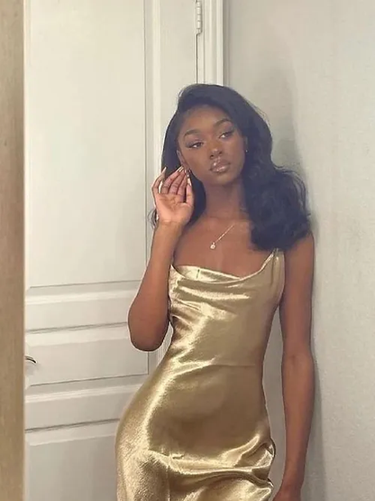 Élégante Robe Longue Dorée Sirène à Bretelles Tenues pour le 21e Anniversaire P659