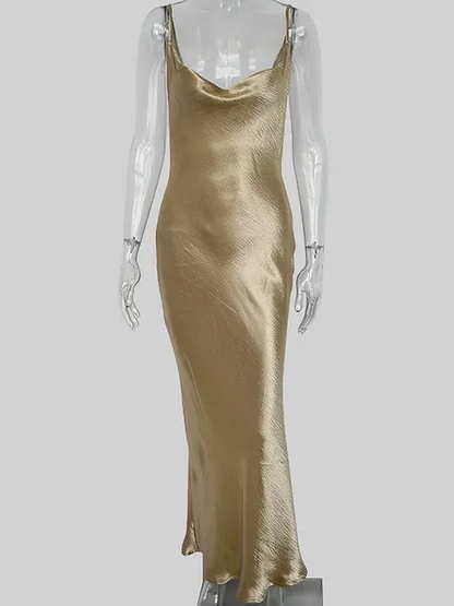 Élégante Robe Longue Dorée Sirène à Bretelles Tenues pour le 21e Anniversaire P659