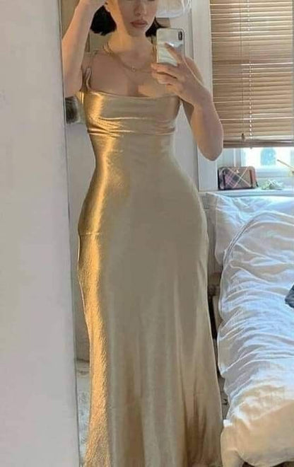 Élégante Robe Longue Dorée Sirène à Bretelles Tenues pour le 21e Anniversaire P659