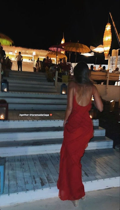 Élégante robe de bal rouge sirène à fines bretelles Tenues d'anniversaire pour les 21 ans P662