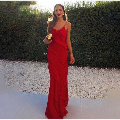 Elegantes Meerjungfrau-Spaghetti-Träger-rotes Ballkleid zum 21. Geburtstag P663