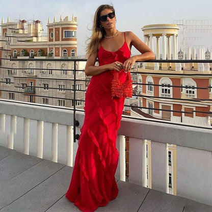 Elegant Mermaid Spaghetti Straps Red Prom Dress 21th Birthday Outfit P