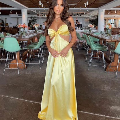 Sexy Meerjungfrauen-Spaghettiträger-Kleid Gelbes Ballkleid Outfit zum 21. Geburtstag P664