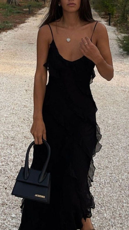 Sexy Meerjungfrauen-Träger Chiffon Schwarzes Abschlussballkleid Outfit zum 21. Geburtstag P668