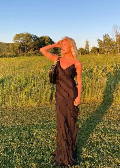 Robe de bal sirène sexy en mousseline noire dos nu, tenue d'anniversaire pour les 21 ans P669