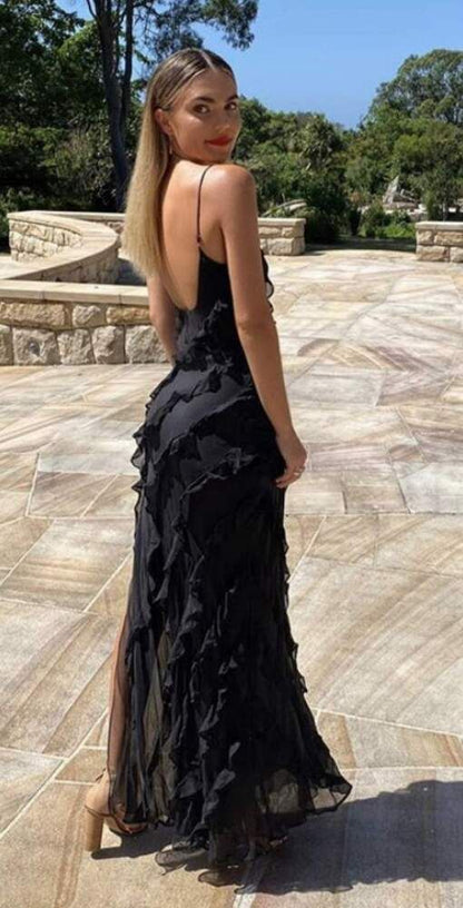 Sexy Mermaid Straps Chiffon Black Backless Prom Dress 21th Birthday Ou PreppyDress Sexy Mermaid Straps Chiffon Black Backless Prom Dress 21th Birthday Ou PreppyDress