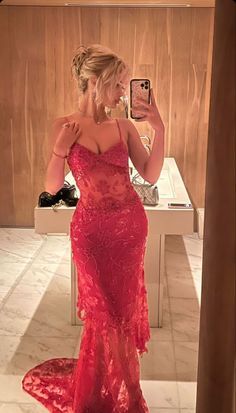 Beautiful Spaghetti Straps Birthday Party Dresses Red Lace Prom