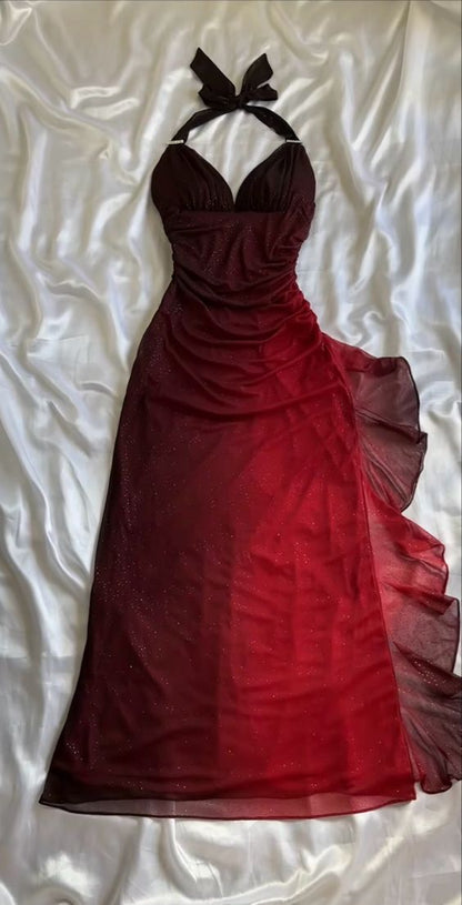 Beautiful Halter Birthday Party Dresses Red Prom Dresses P692