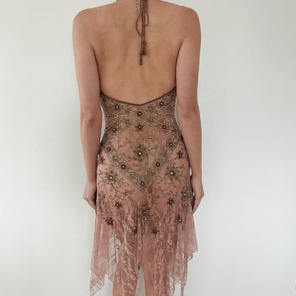Belles robes de soirée courtes à licou d'anniversaire Robes de bal en dentelle P694