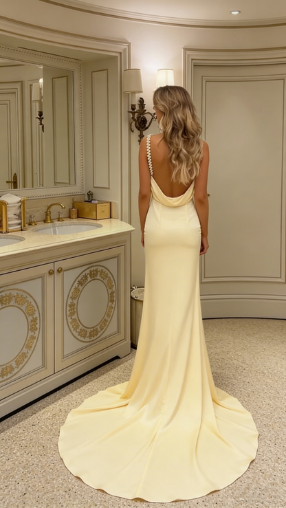 A line Backless Evening Party Dress Silk Satin Long Prom Dress P821