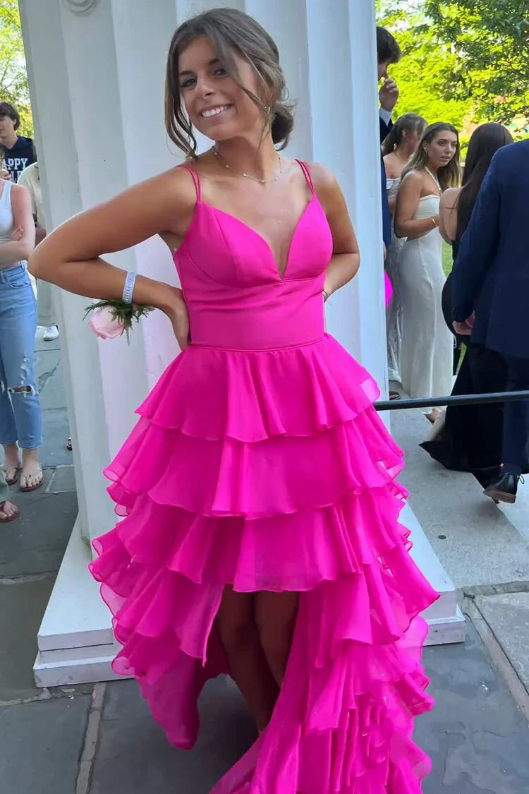 Ball Gown Hot Pink Straps Evening Party Dress Prom Dress P835