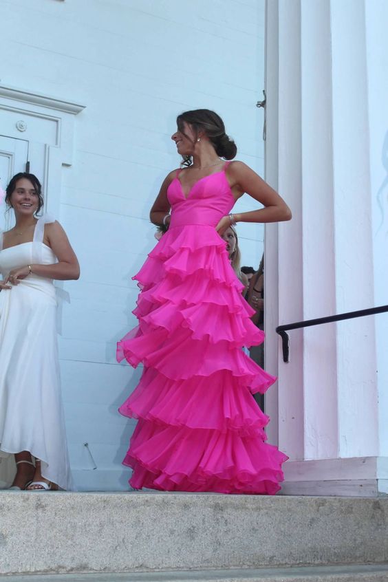 Ball Gown Hot Pink Straps Evening Party Dress Prom Dress P835