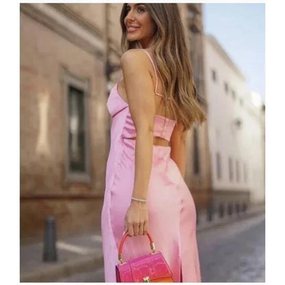 Einfaches A-Linien-Trägerloses Partykleid aus Seidensatin in Pink, Ballkleid P845