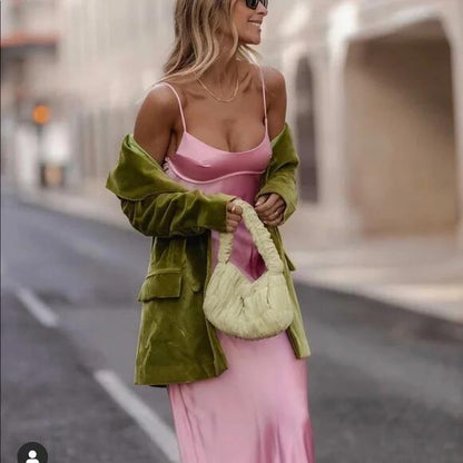 Einfaches A-Linien-Trägerloses Partykleid aus Seidensatin in Pink, Ballkleid P845