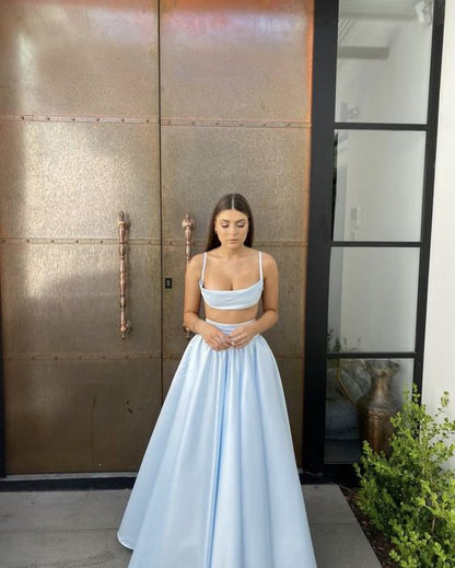 Sexy A-Linien-Trägerloses Partykleid Hellblaues Rückenfreies Ballkleid P852