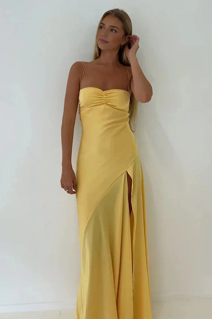 Sexy A-Linien Träger Ärmelloses Partykleid Hot Pink Seitenschlitz Ballkleid P856