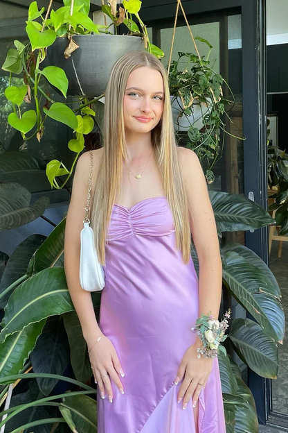 Sexy A-Linien Träger Ärmelloses Partykleid Hot Pink Seitenschlitz Ballkleid P856