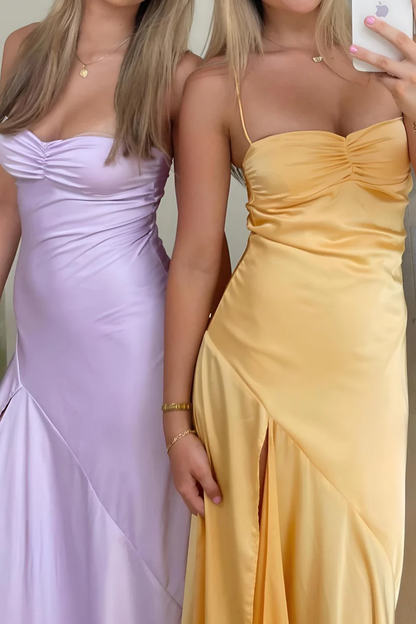 Sexy Meerjungfrau Spaghetti-Träger Ärmelloses Partykleid Gelbes Ballkleid P846